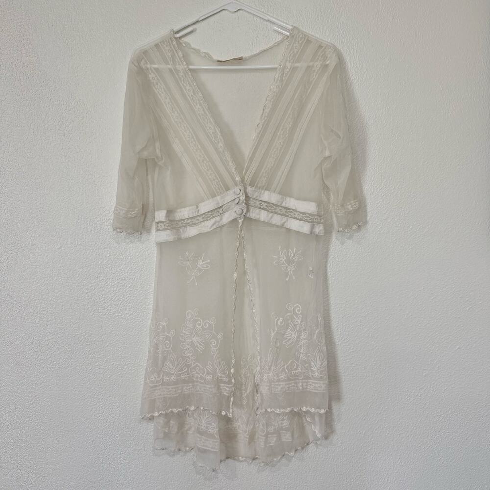 Nataya Sheer Lace Embroidered Duster Cardigan Boho Romantic Cottagecore Small